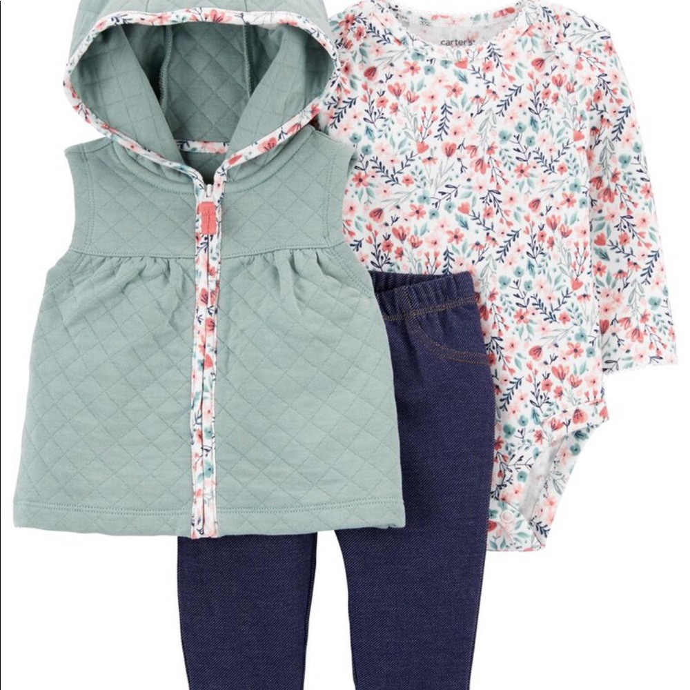 NWT Carters Baby Floral and Sage green Vest 3-Piece Set Size 18M